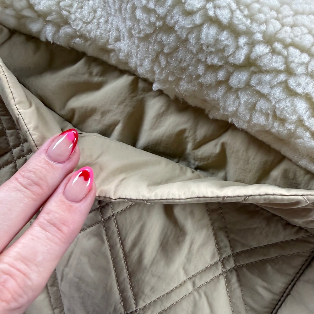O'Neill Womens Sherpa Quilted Hooded Jacket Cream Tan Mixed Media Size M - Picture 5 of 10